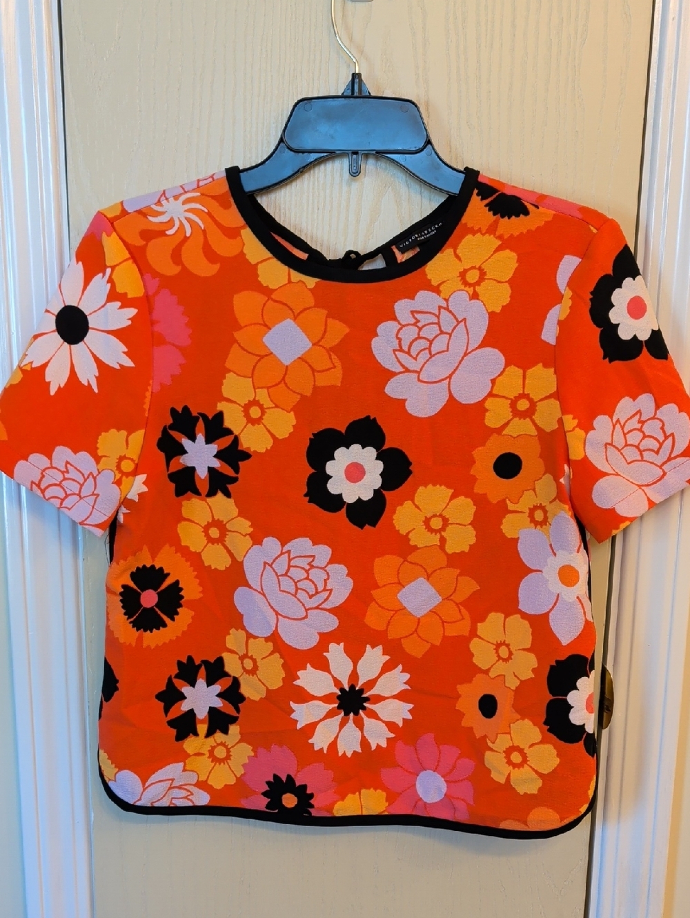 Victoria Beckham for Target Orange Floral Crepe Top Size XS | Retro Short Sleeve - Picture 2 of 8